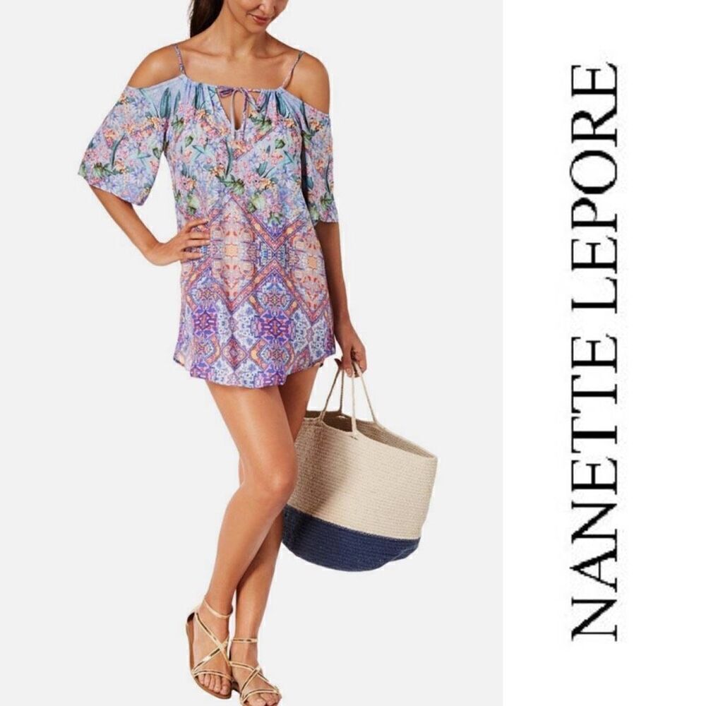 Nanette Lepore Women's Festival Cold-Shoulder Tunic Dress Cover-Up Size M/L
